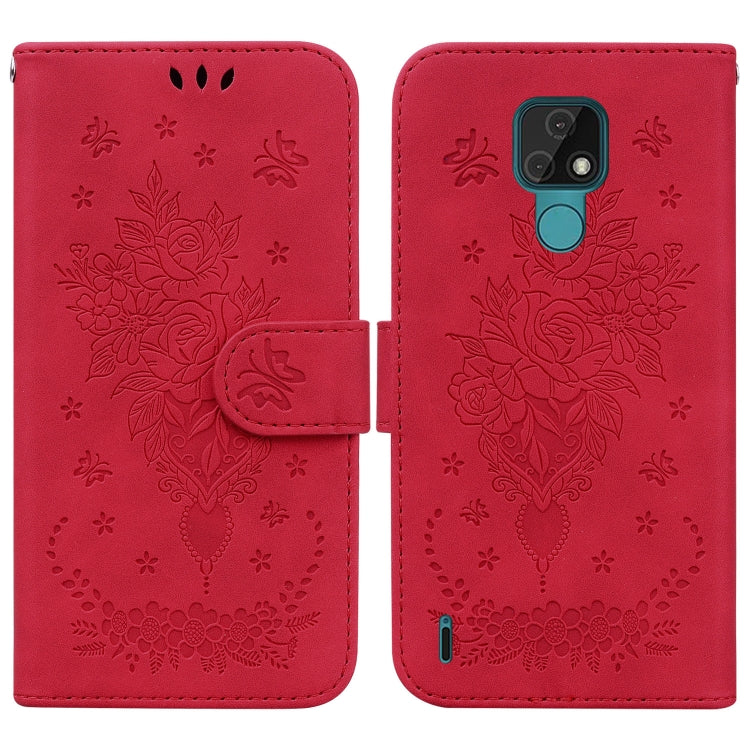 For Motorola Moto E7 Butterfly Rose Embossed Leather Phone Case