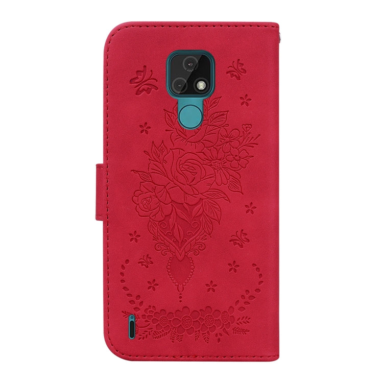 For Motorola Moto E7 Butterfly Rose Embossed Leather Phone Case