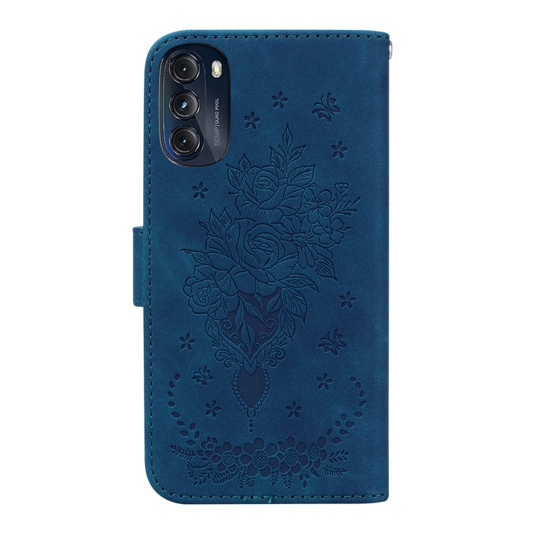 For Motorola Moto G 2022 Butterfly Rose Embossed Leather Phone Case