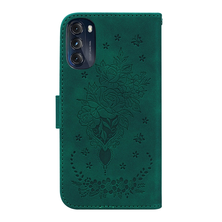 For Motorola Moto G 2022 Butterfly Rose Embossed Leather Phone Case