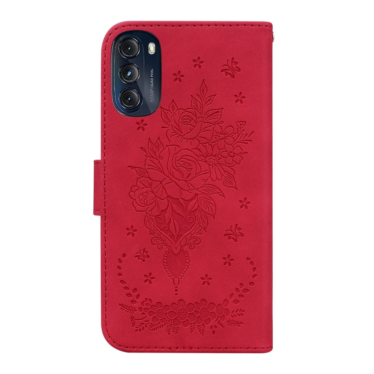 For Motorola Moto G 2022 Butterfly Rose Embossed Leather Phone Case