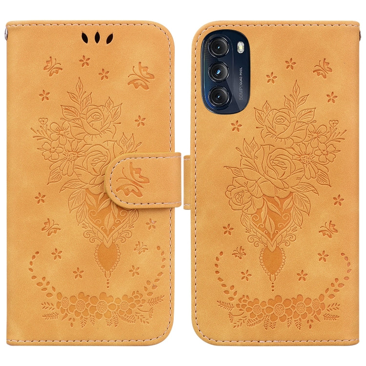 For Motorola Moto G 2022 Butterfly Rose Embossed Leather Phone Case