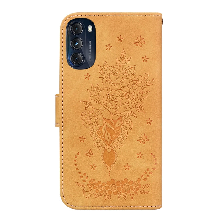 For Motorola Moto G 2022 Butterfly Rose Embossed Leather Phone Case