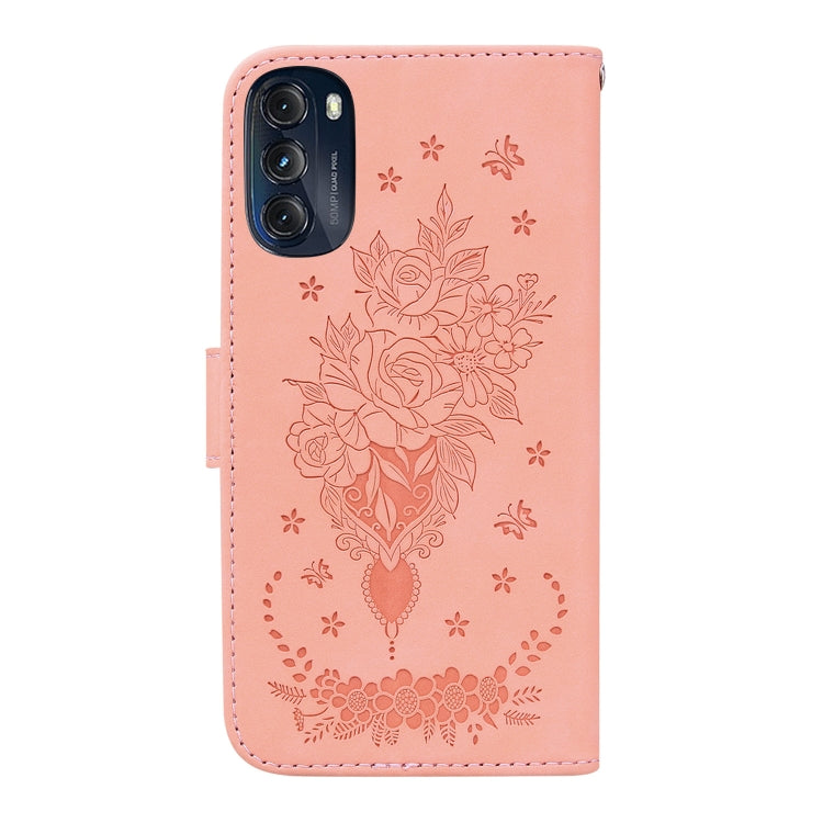 For Motorola Moto G 2022 Butterfly Rose Embossed Leather Phone Case