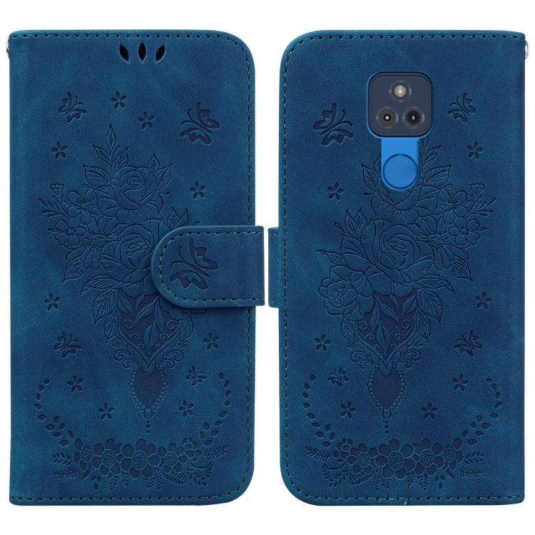 For Motorola Moto G Play 2021 Butterfly Rose Embossed Leather Phone Case