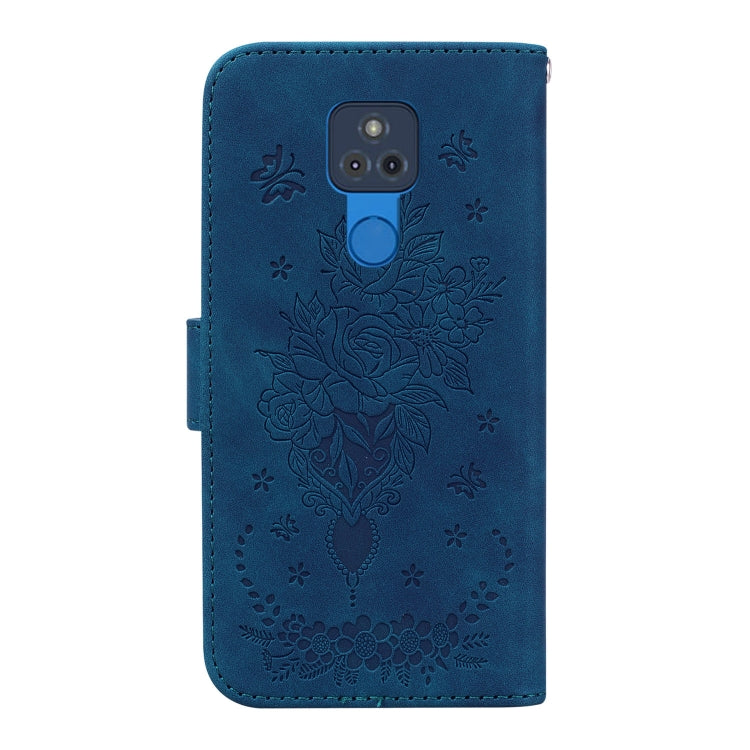For Motorola Moto G Play 2021 Butterfly Rose Embossed Leather Phone Case