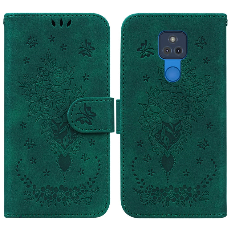 For Motorola Moto G Play 2021 Butterfly Rose Embossed Leather Phone Case