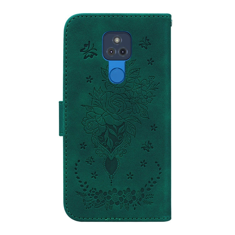 For Motorola Moto G Play 2021 Butterfly Rose Embossed Leather Phone Case