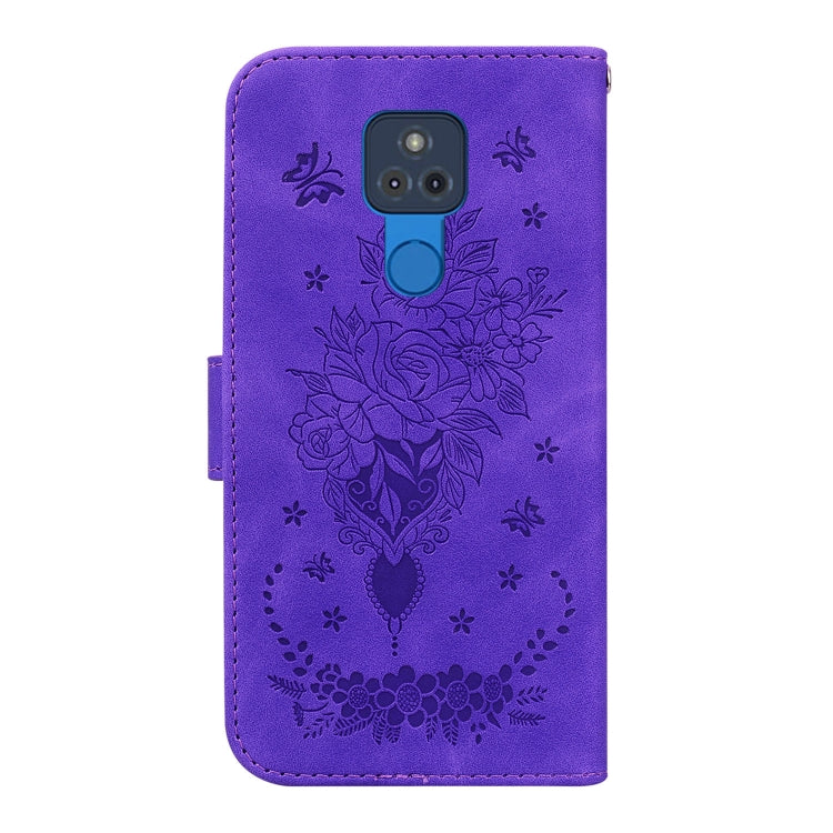 For Motorola Moto G Play 2021 Butterfly Rose Embossed Leather Phone Case