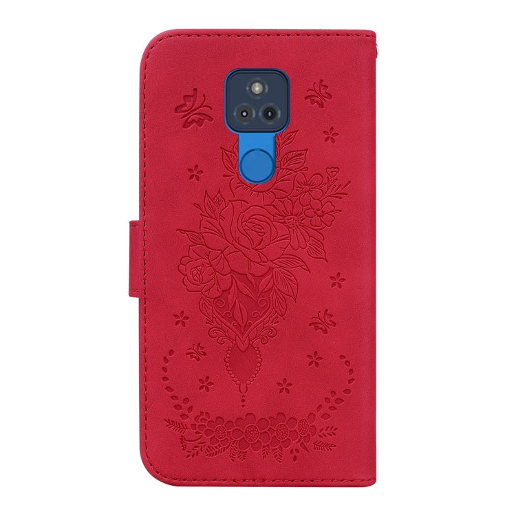 For Motorola Moto G Play 2021 Butterfly Rose Embossed Leather Phone Case
