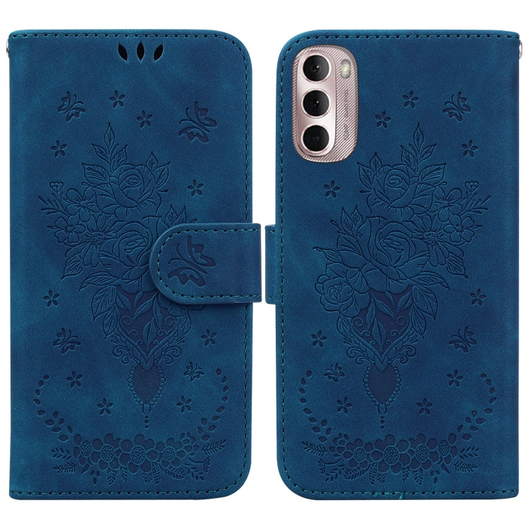 For Motorola Moto G Stylus 4G 2022 Butterfly Rose Embossed Leather Phone Case