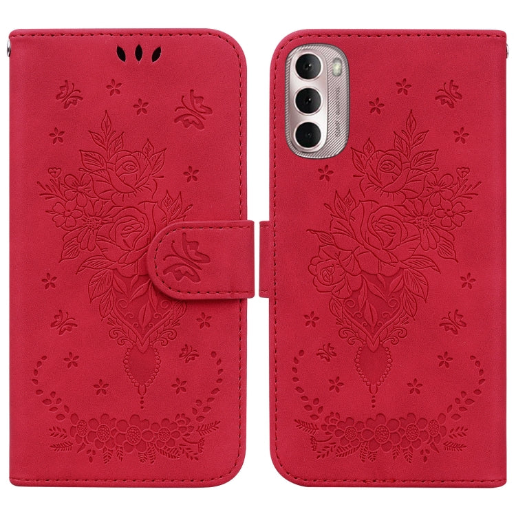For Motorola Moto G Stylus 4G 2022 Butterfly Rose Embossed Leather Phone Case