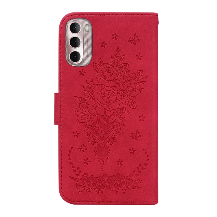 For Motorola Moto G Stylus 4G 2022 Butterfly Rose Embossed Leather Phone Case