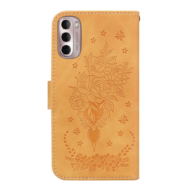 For Motorola Moto G Stylus 4G 2022 Butterfly Rose Embossed Leather Phone Case