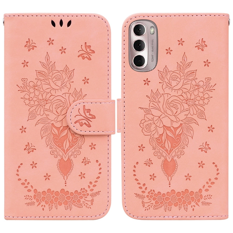 For Motorola Moto G Stylus 4G 2022 Butterfly Rose Embossed Leather Phone Case