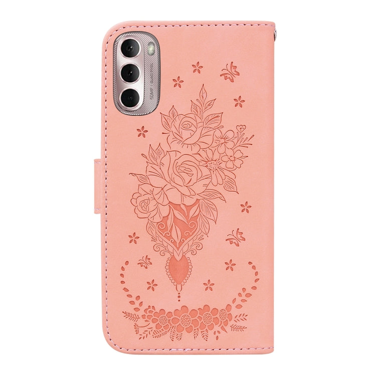 For Motorola Moto G Stylus 4G 2022 Butterfly Rose Embossed Leather Phone Case