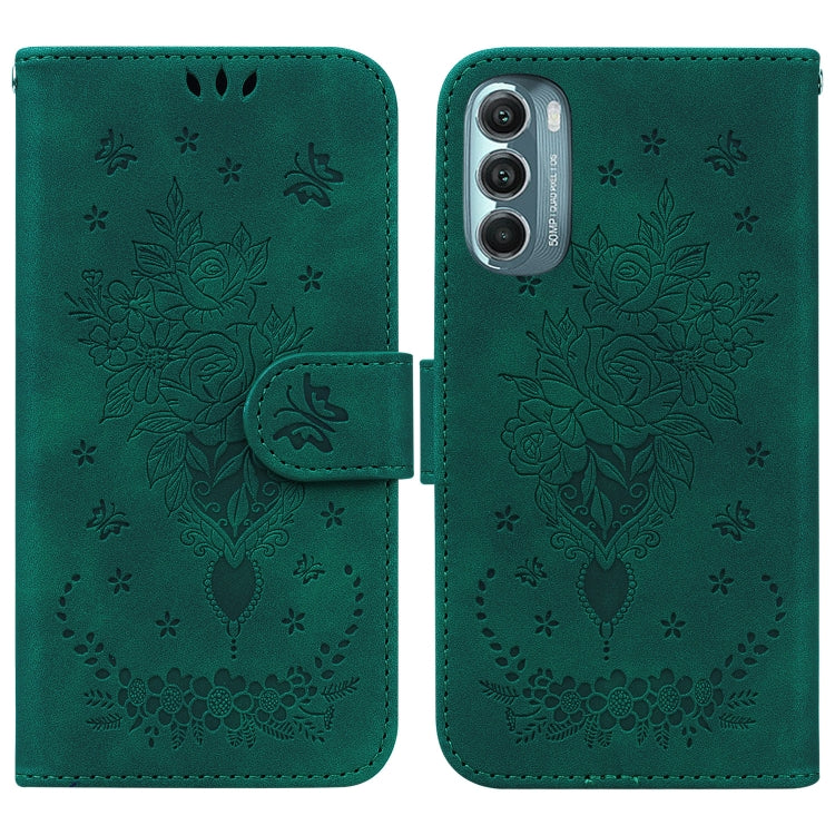 For Motorola Moto G Stylus 5G 2022 Butterfly Rose Embossed Leather Phone Case