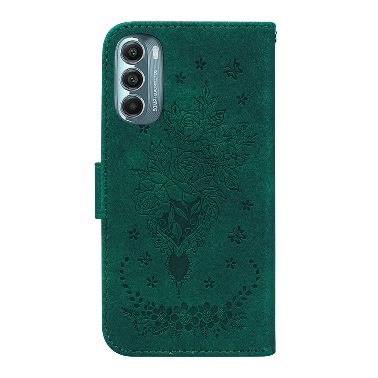 For Motorola Moto G Stylus 5G 2022 Butterfly Rose Embossed Leather Phone Case