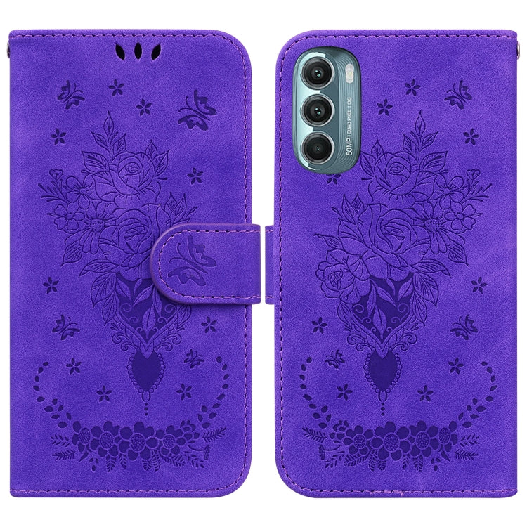 For Motorola Moto G Stylus 5G 2022 Butterfly Rose Embossed Leather Phone Case