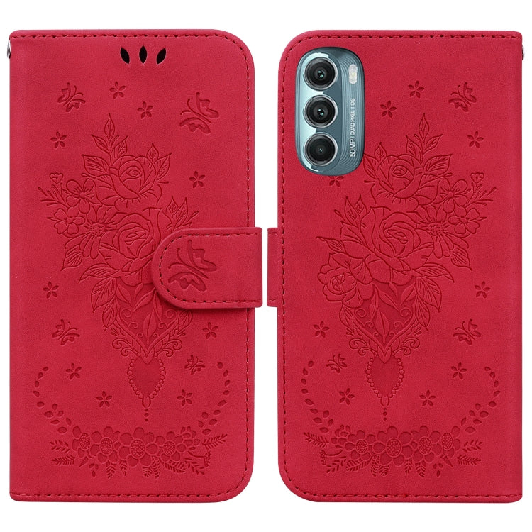 For Motorola Moto G Stylus 5G 2022 Butterfly Rose Embossed Leather Phone Case