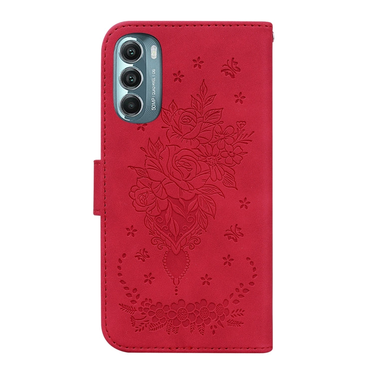 For Motorola Moto G Stylus 5G 2022 Butterfly Rose Embossed Leather Phone Case