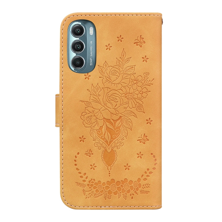 For Motorola Moto G Stylus 5G 2022 Butterfly Rose Embossed Leather Phone Case