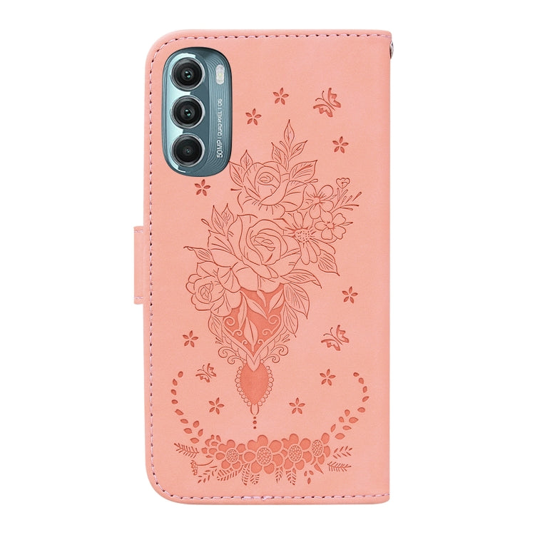 For Motorola Moto G Stylus 5G 2022 Butterfly Rose Embossed Leather Phone Case