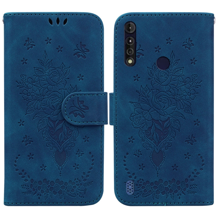 For Motorola Moto G8 Power Lite Butterfly Rose Embossed Leather Phone Case