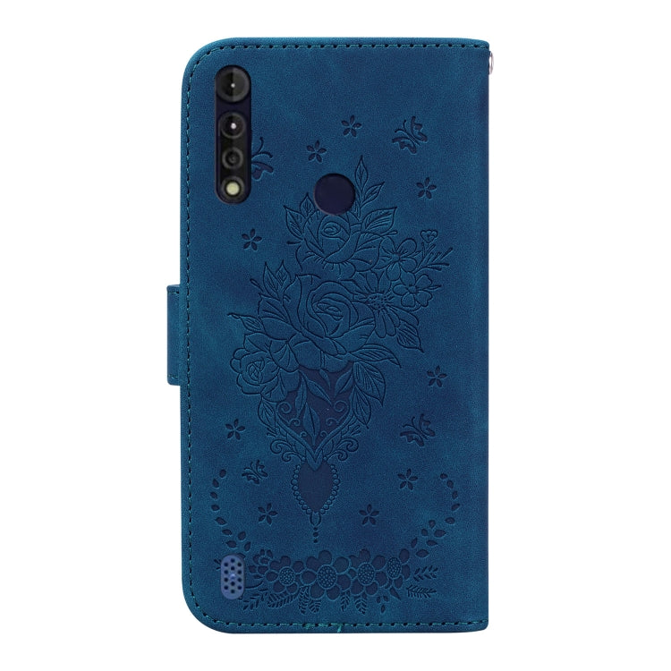 For Motorola Moto G8 Power Lite Butterfly Rose Embossed Leather Phone Case
