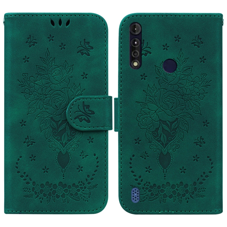 For Motorola Moto G8 Power Lite Butterfly Rose Embossed Leather Phone Case