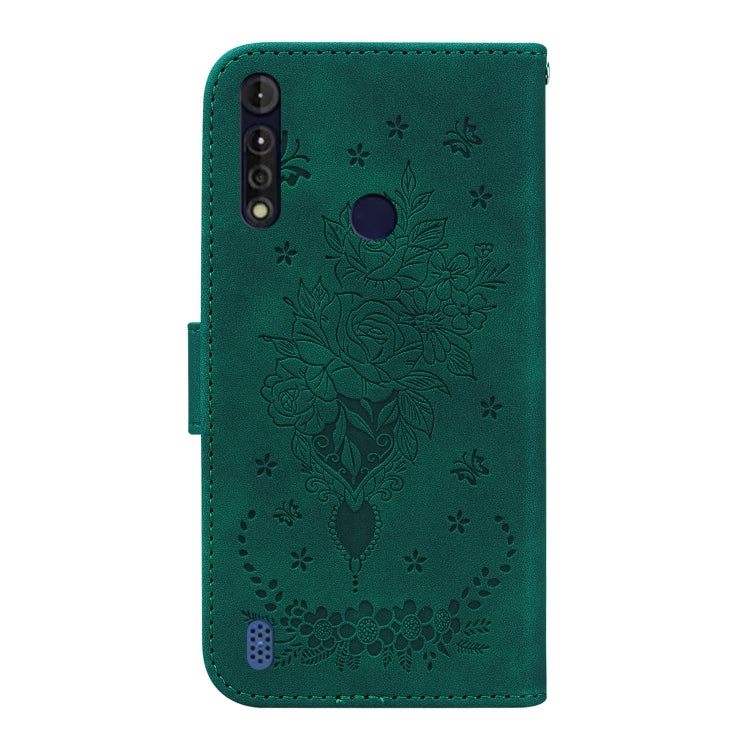 For Motorola Moto G8 Power Lite Butterfly Rose Embossed Leather Phone Case