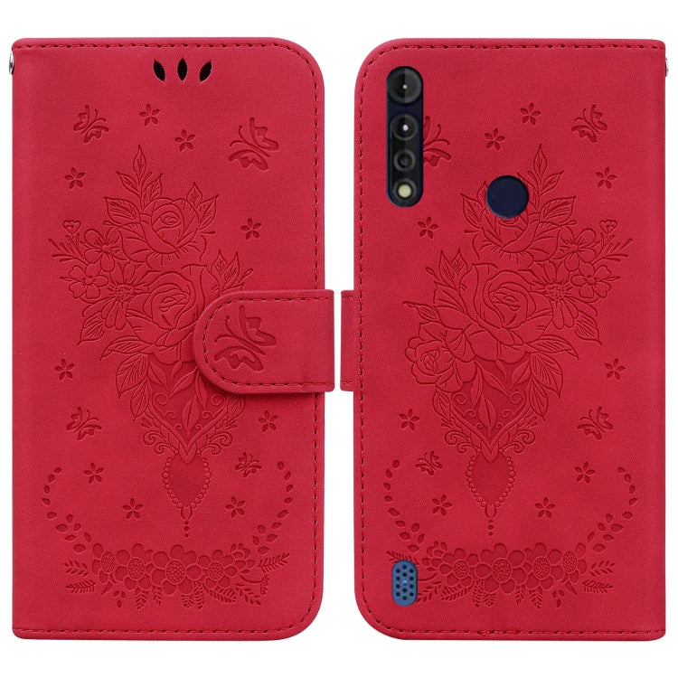 For Motorola Moto G8 Power Lite Butterfly Rose Embossed Leather Phone Case