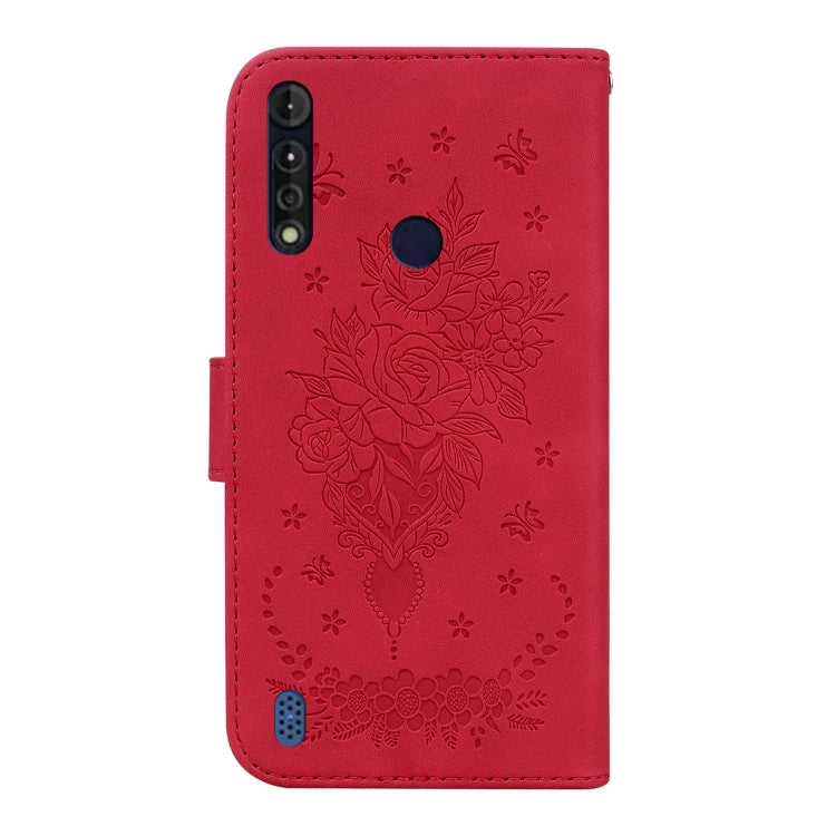 For Motorola Moto G8 Power Lite Butterfly Rose Embossed Leather Phone Case