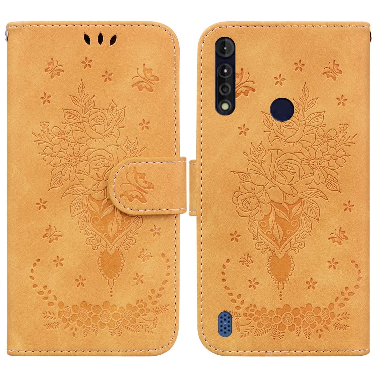 For Motorola Moto G8 Power Lite Butterfly Rose Embossed Leather Phone Case