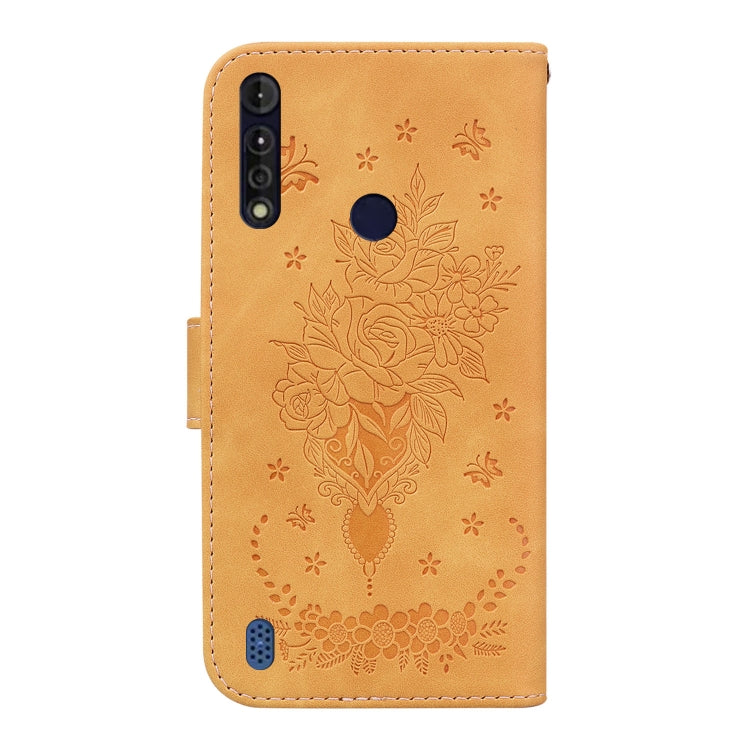 For Motorola Moto G8 Power Lite Butterfly Rose Embossed Leather Phone Case