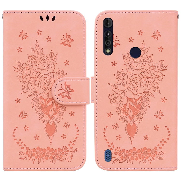 For Motorola Moto G8 Power Lite Butterfly Rose Embossed Leather Phone Case