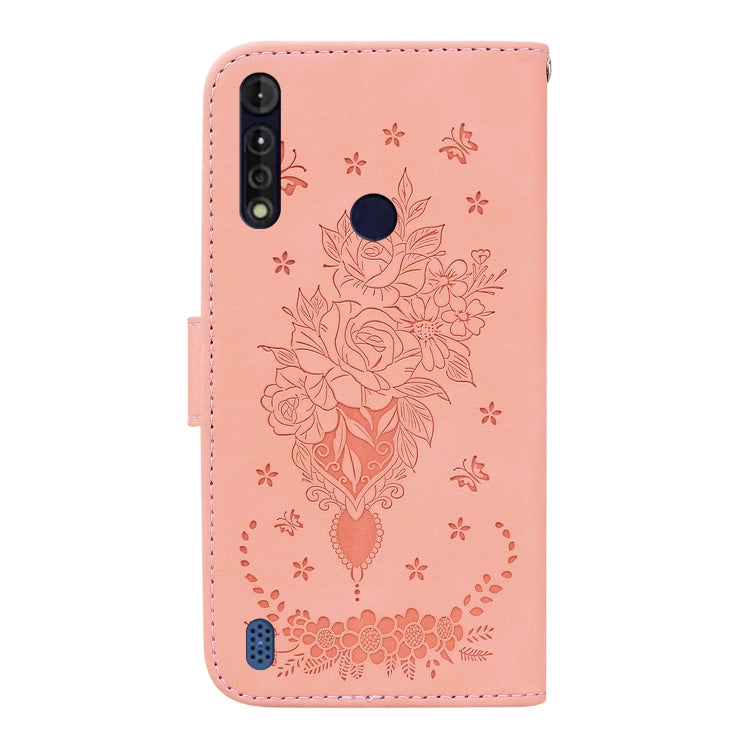 For Motorola Moto G8 Power Lite Butterfly Rose Embossed Leather Phone Case
