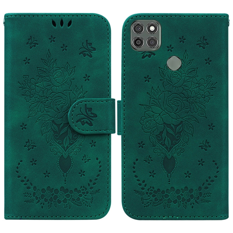 For Motorola Moto G9 Power Butterfly Rose Embossed Leather Phone Case