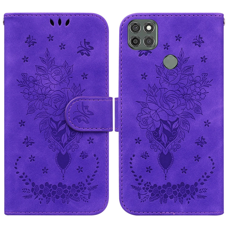 For Motorola Moto G9 Power Butterfly Rose Embossed Leather Phone Case