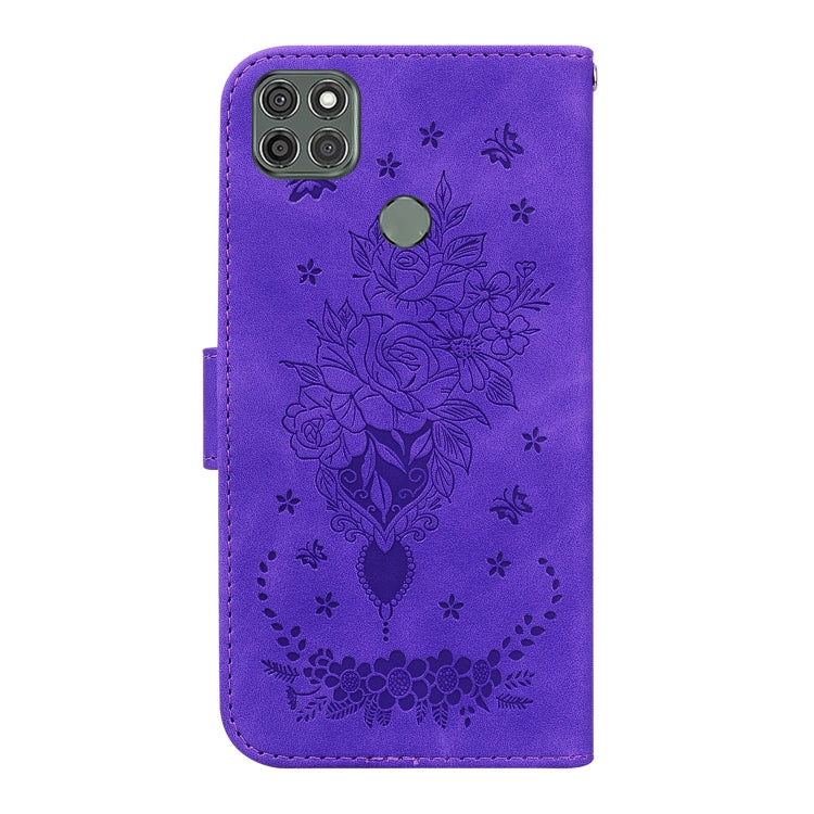 For Motorola Moto G9 Power Butterfly Rose Embossed Leather Phone Case