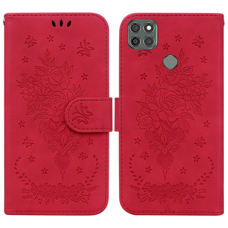 For Motorola Moto G9 Power Butterfly Rose Embossed Leather Phone Case