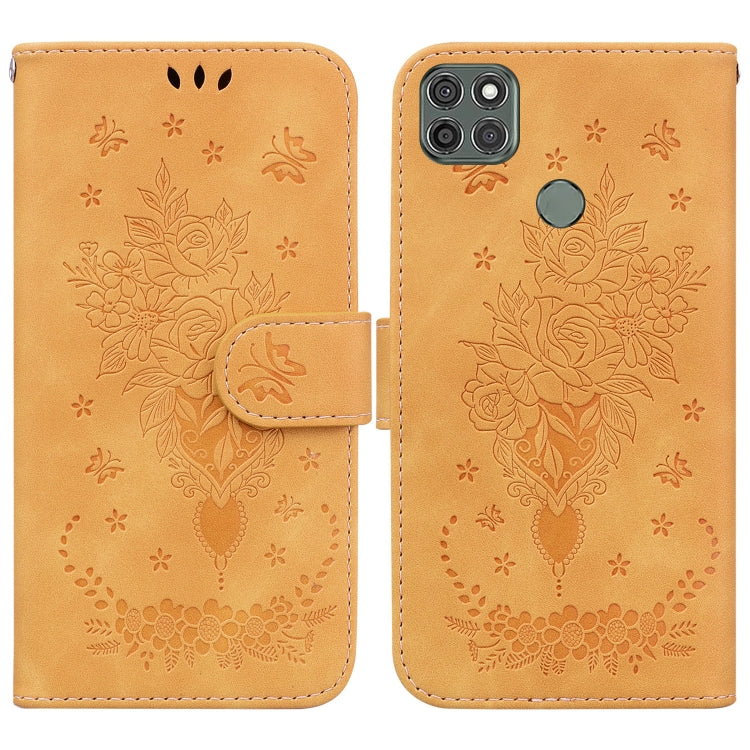 For Motorola Moto G9 Power Butterfly Rose Embossed Leather Phone Case