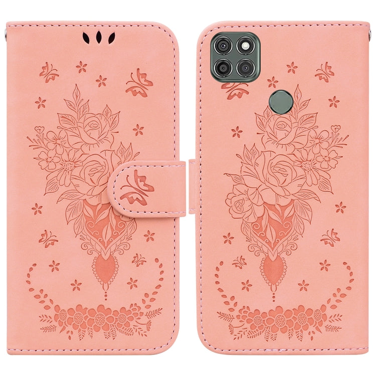 For Motorola Moto G9 Power Butterfly Rose Embossed Leather Phone Case