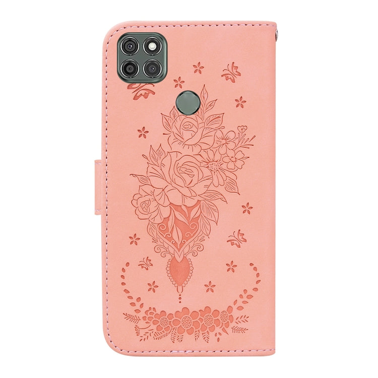 For Motorola Moto G9 Power Butterfly Rose Embossed Leather Phone Case