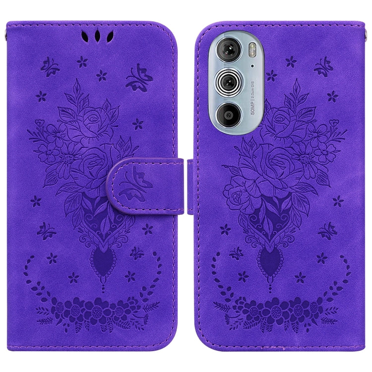 For Motorola Edge+ 2022 / Edge 30 Pro Butterfly Rose Embossed Leather Phone Case