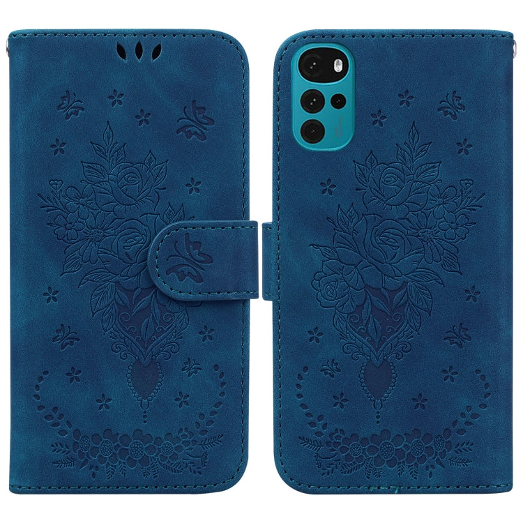 For Motorola Moto G22 Butterfly Rose Embossed Leather Phone Case