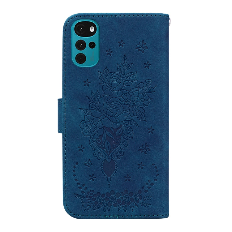 For Motorola Moto G22 Butterfly Rose Embossed Leather Phone Case