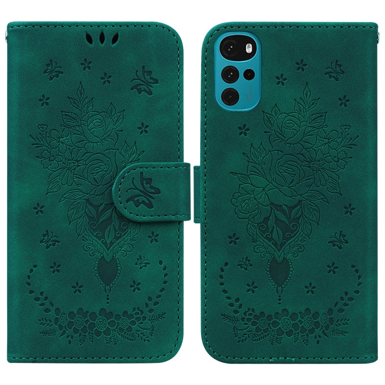 For Motorola Moto G22 Butterfly Rose Embossed Leather Phone Case
