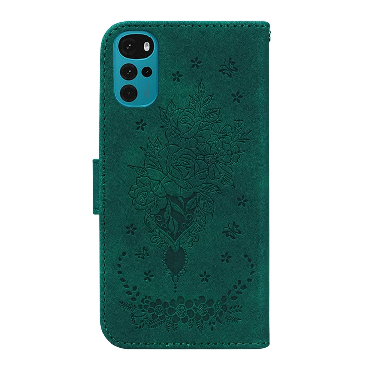 For Motorola Moto G22 Butterfly Rose Embossed Leather Phone Case