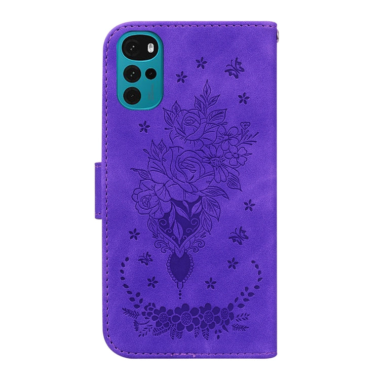 For Motorola Moto G22 Butterfly Rose Embossed Leather Phone Case